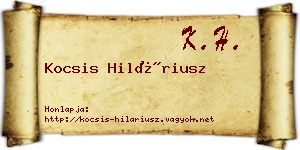 Kocsis Hiláriusz névjegykártya